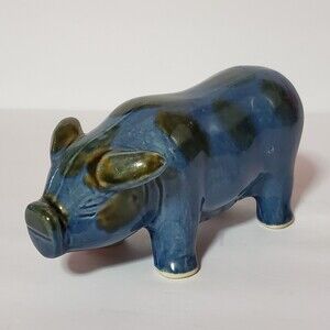 Blue Pig Glazed Figurine Piggy Décor